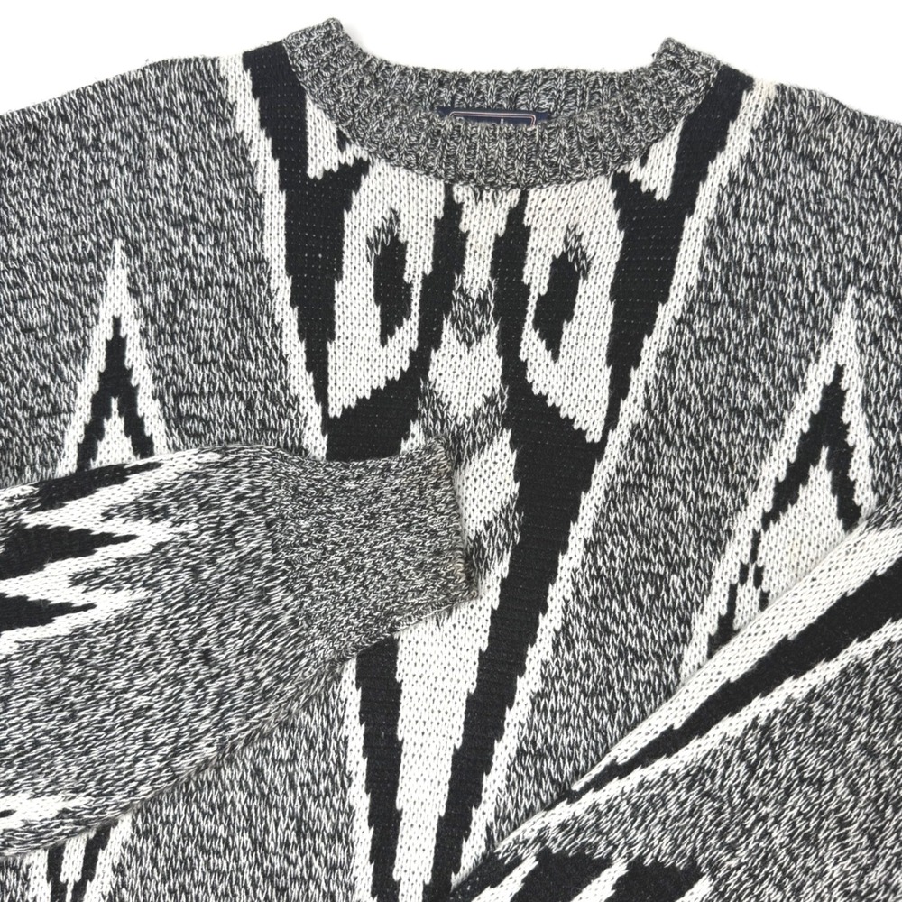 Vintage Barnaby Mens Medium Geometric Knit Sweater Grey Black White Acrylic
